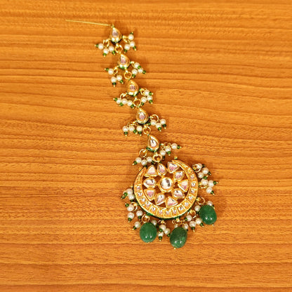 EMERALD LOOK KUNDAN MEENAKARI WEDDING MAANGTIKKA