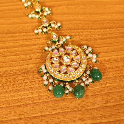 EMERALD LOOK KUNDAN MEENAKARI WEDDING MAANGTIKKA