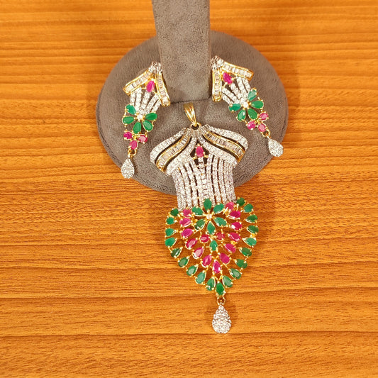 Emerald Ruby Cascade Pendant Set