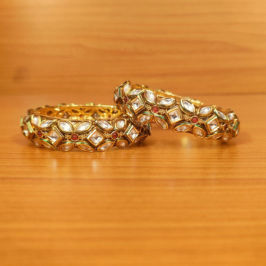 KUNDAN POLKI AND MEENAKARI GOLD PLATED BANGLES