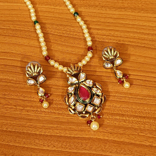 ANTIQUE GOLD LOOK KUNDAN POLKI RUBY PENDANT SET
