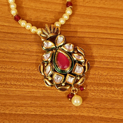 ANTIQUE GOLD LOOK KUNDAN POLKI RUBY PENDANT SET