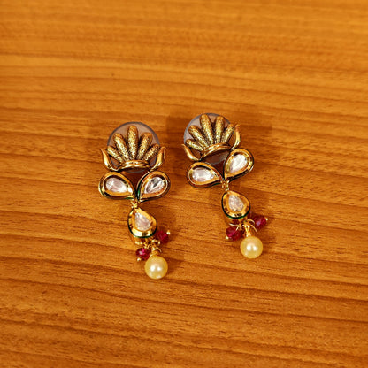 ANTIQUE GOLD LOOK KUNDAN POLKI RUBY PENDANT SET
