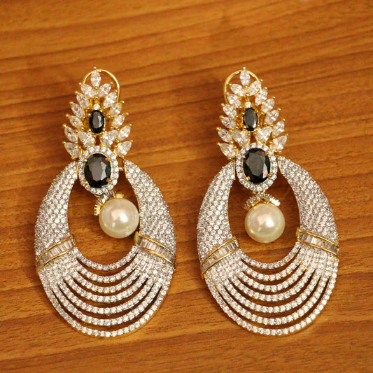 Black Diamond Look Pearl Danglers