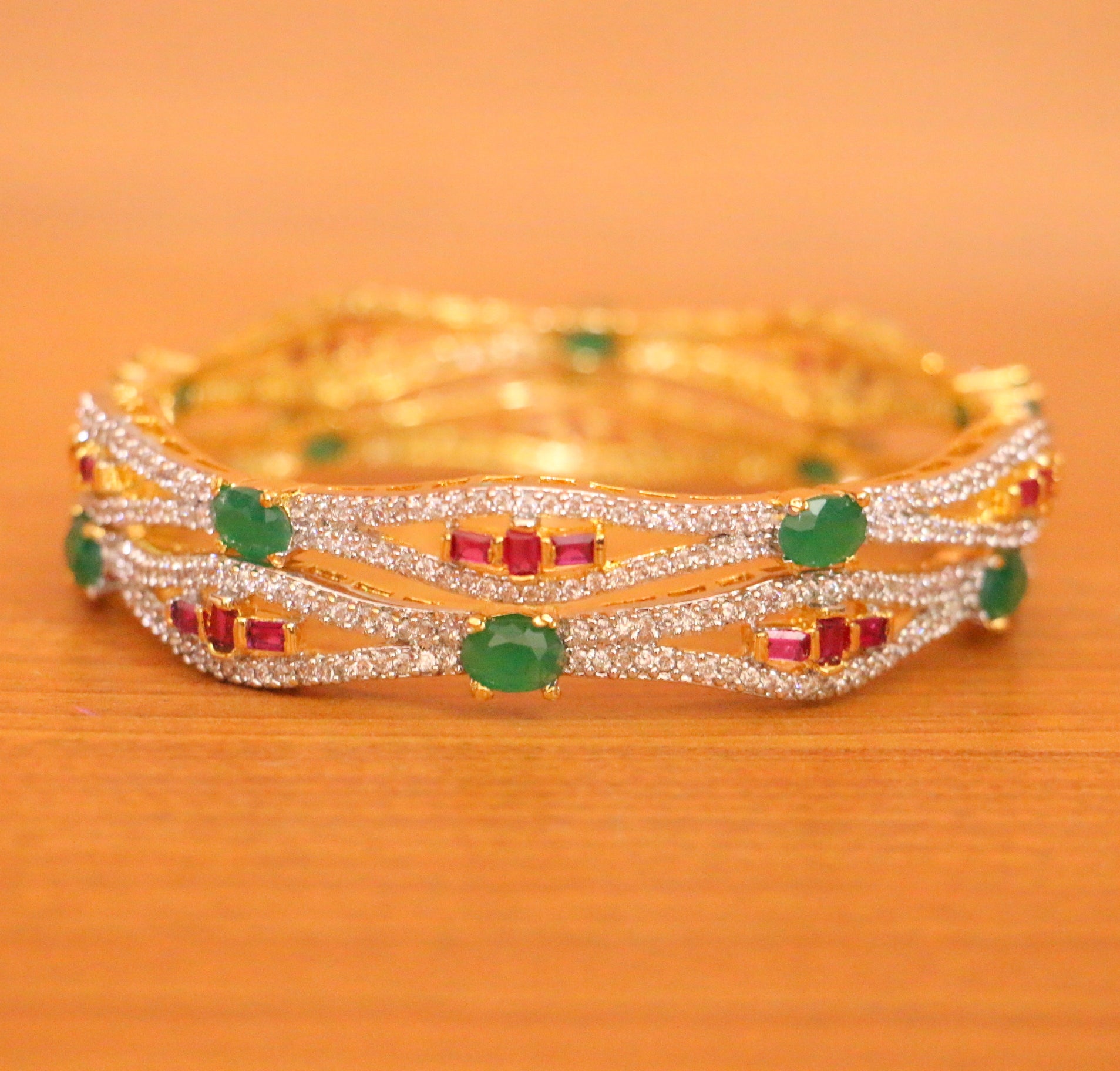 The Poornima Gold Diamond Ruby and Emerald Bangle by Rasvihar  Rasvihar   Jewellery for life