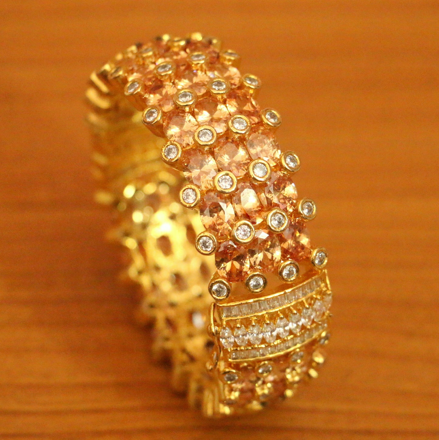 CHAMPAGNE COLOUR GOLD PLATED CZ STUDDED OPENABLE BRACELET