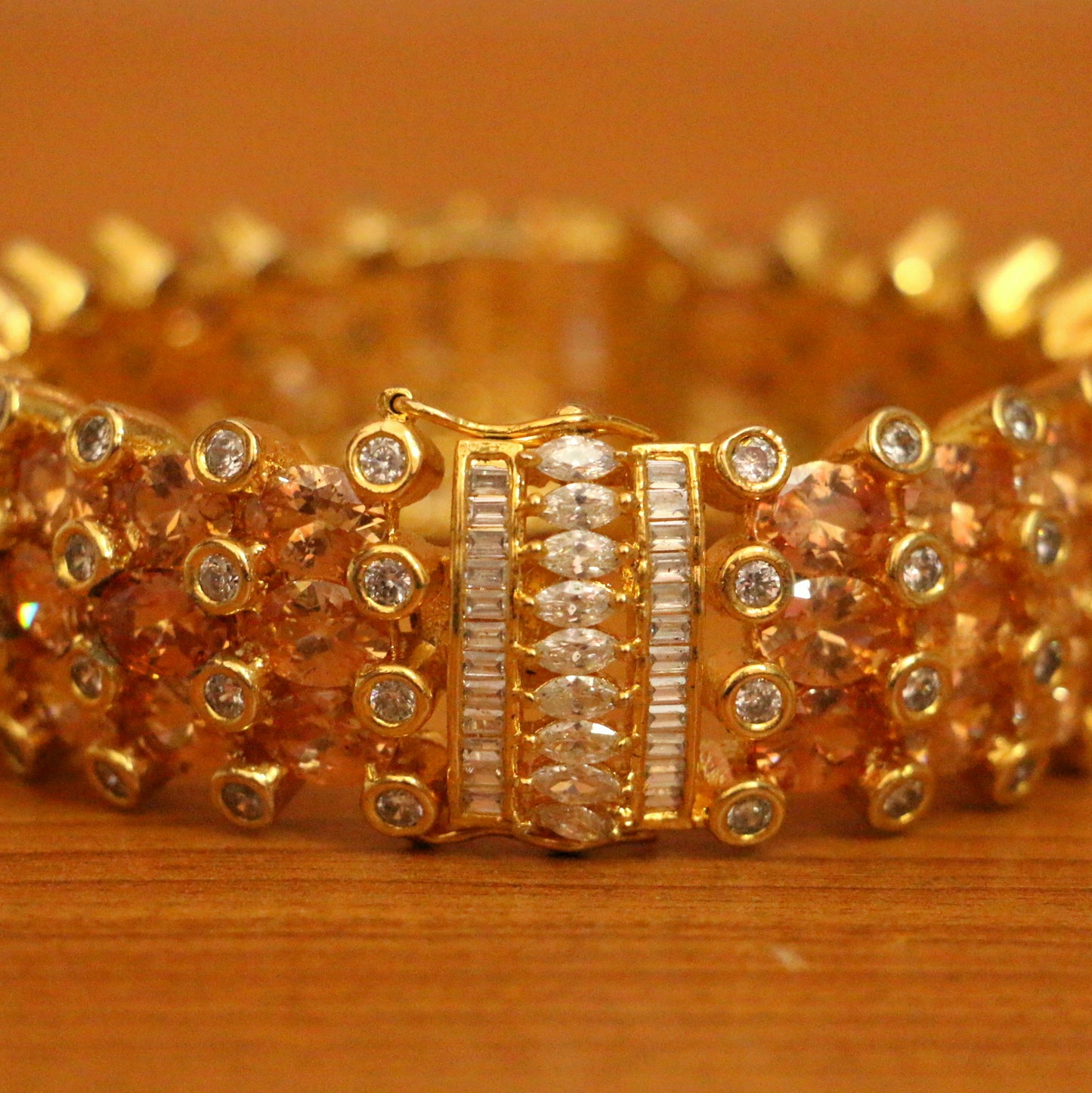 CHAMPAGNE COLOUR GOLD PLATED CZ STUDDED OPENABLE BRACELET