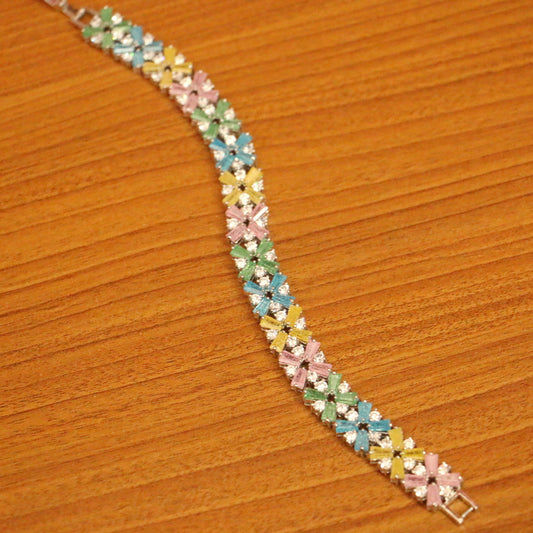SEMI PRECIOUS MULTICOLOUR SILVER PLATED CHAIN BRACELT