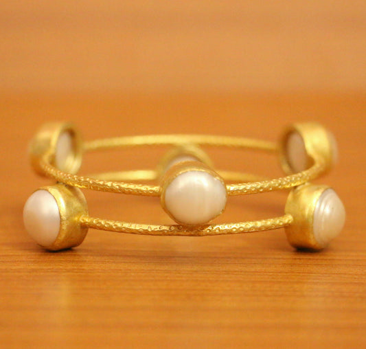 REAL PEARL STUDDED GOLD PLATED BRACELET