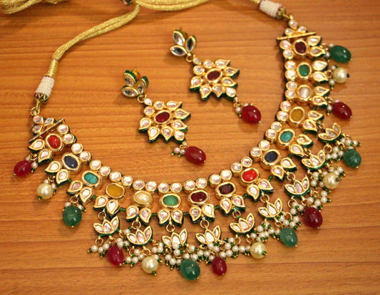Multicolour Kundan Meenakari Navaratan Necklace