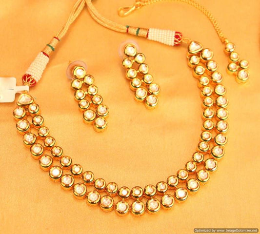 Kundan Meenakari Polki Double Line Necklace Set