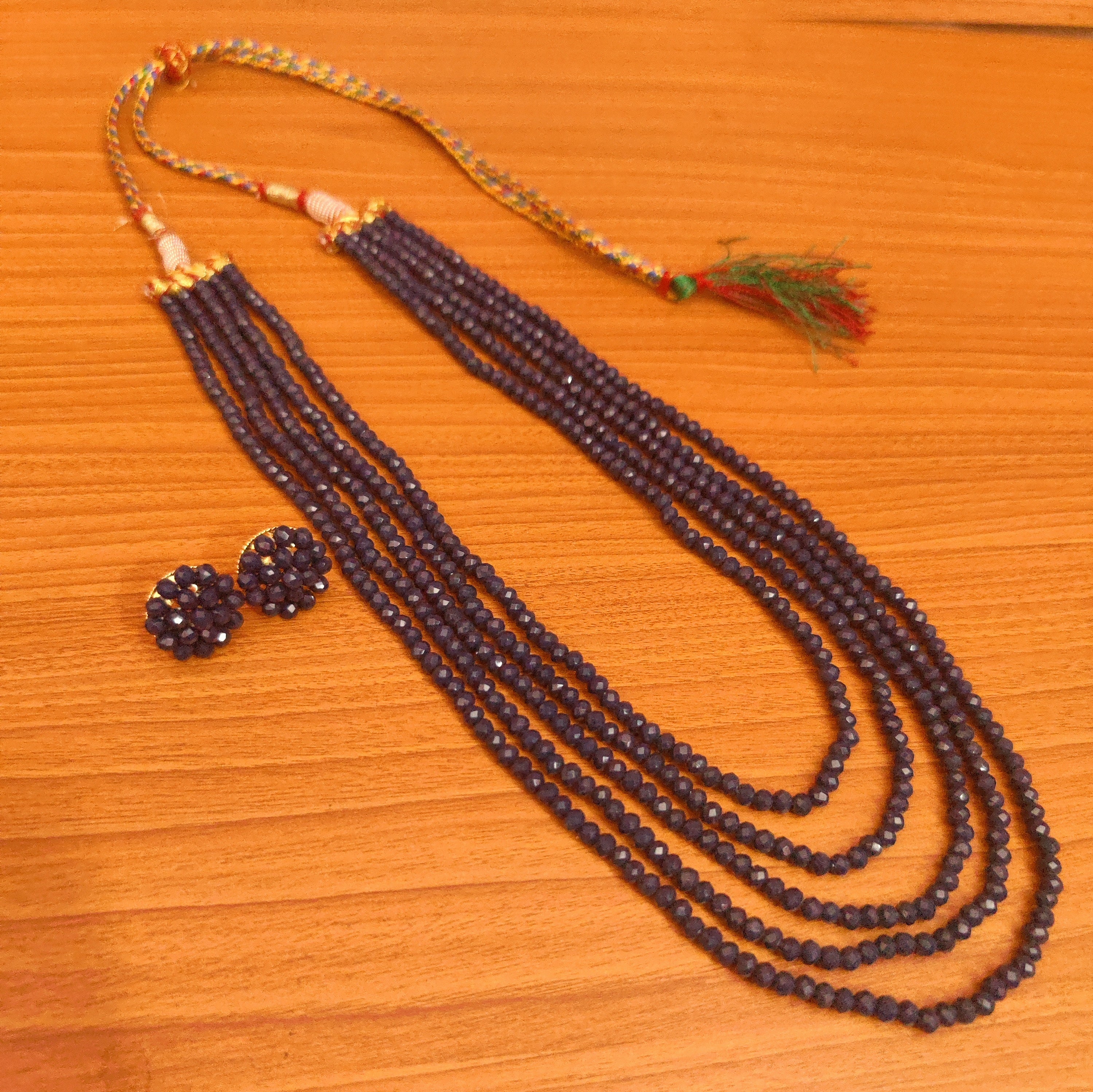 5 Line Ruby Colour Multi Sting Necklace Set