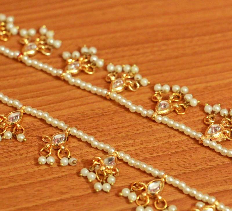 KUNDAN & PEARL GOLD PLATED ANKLETS