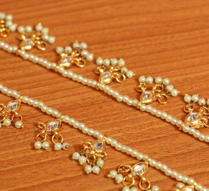 KUNDAN & PEARL GOLD PLATED ANKLETS