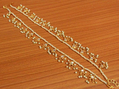 KUNDAN & PEARL GOLD PLATED ANKLETS