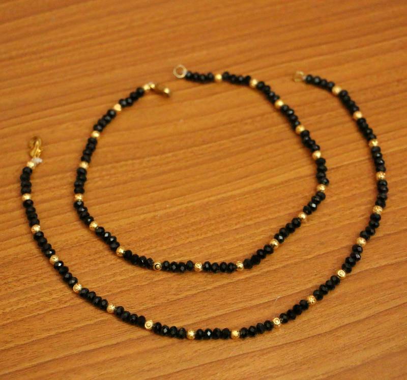 18K Gold Black Diamond Bead Chain - Me&Ro