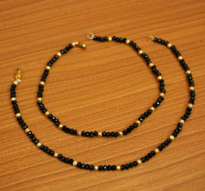 BLACK CRYSTAL & GOLD BEAD ANKLETS