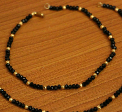 BLACK CRYSTAL & GOLD BEAD ANKLETS