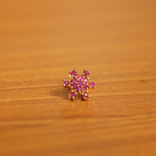 RUBY GOLD PLATED SCREW PIERCING NOSE PIN