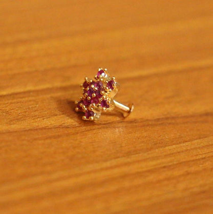 RUBY GOLD PLATED SCREW PIERCING NOSE PIN