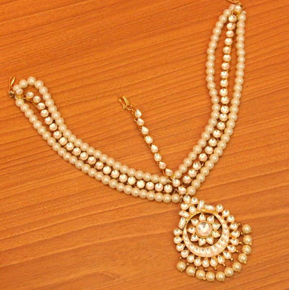 Kundan Polki & Pearl Bridal Mathapatti | Premium Gold-Plated Head Jewellery