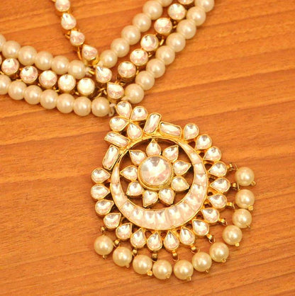 Kundan Polki & Pearl Bridal Mathapatti | Premium Gold-Plated Head Jewellery