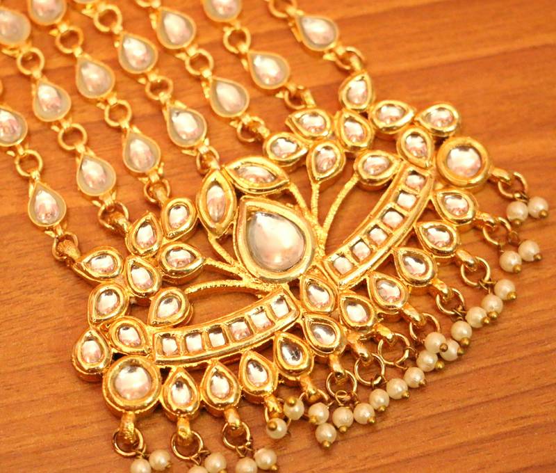 Kundan & Pearl Bridal Jhoomar | Gold-Plated Side Maang Tikka for Women