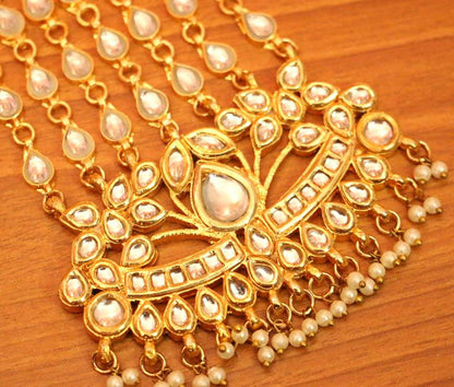 Kundan & Pearl Bridal Jhoomar | Gold-Plated Side Maang Tikka for Women