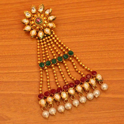 Multicolour Kundan Paasa Jhoomar | Gold-Plated Bridal Side Head Jewellery for Women