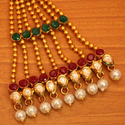 Multicolour Kundan Paasa Jhoomar | Gold-Plated Bridal Side Head Jewellery for Women