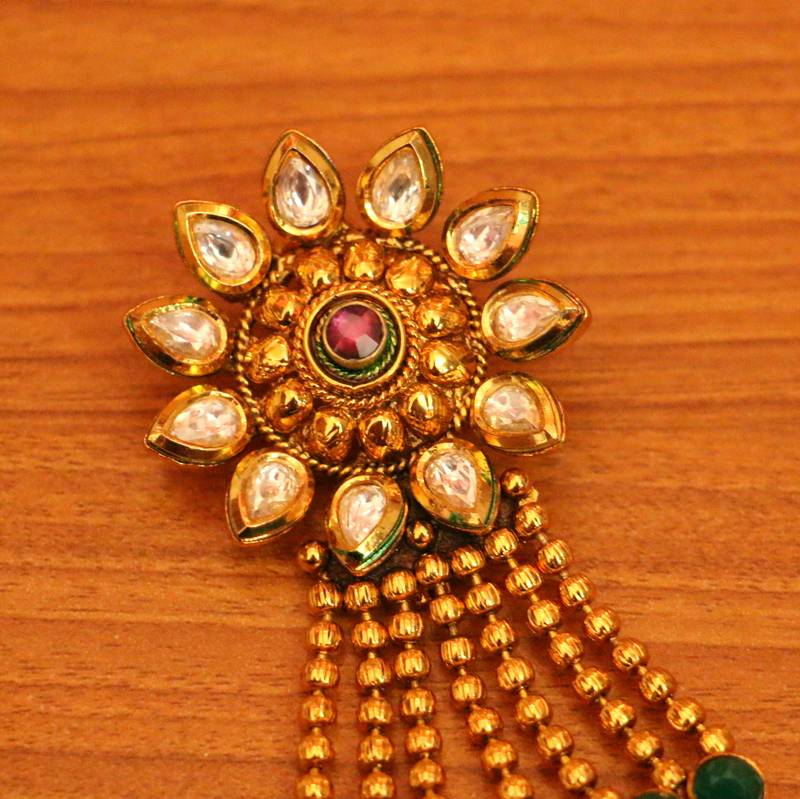 Multicolour Kundan Paasa Jhoomar | Gold-Plated Bridal Side Head Jewellery for Women