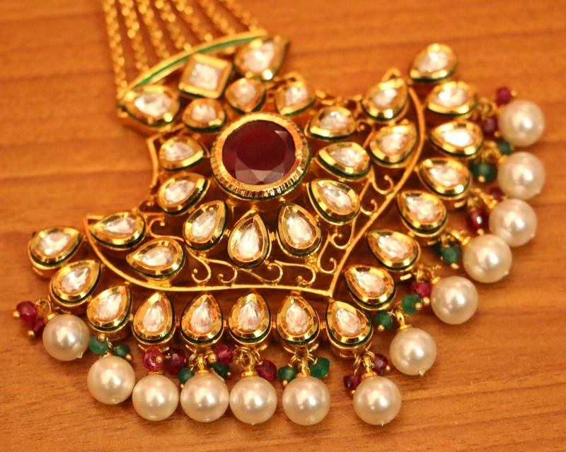 KUNDAN POLKI & MEENAKARI GOLD PLATED BRIDAL PAASA