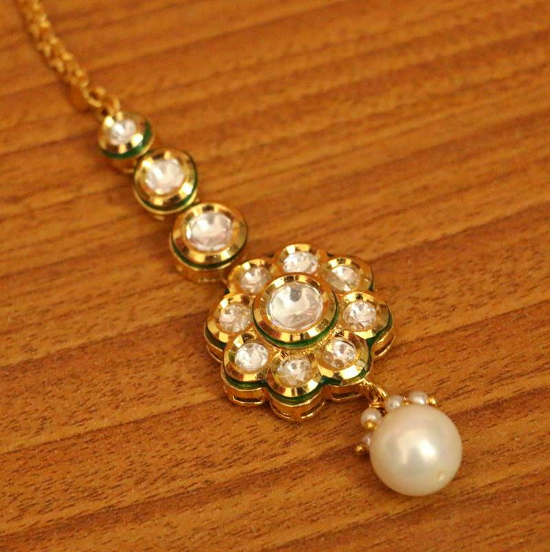 Flower Kundan Meenakari Wedding Maang Tikka | Gold-Plated Bridal Head Jewellery
