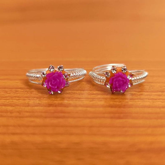 SILVER LOOK PINK FLOWER ADJUSTABLE TOE RING