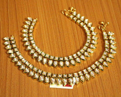 KUNDAN POLKI & PAISLEY MEENAKARI GOLD PLATED ANKLETS