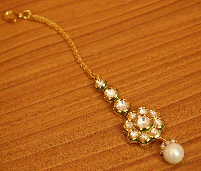 Flower Kundan Meenakari Wedding Maang Tikka | Gold-Plated Bridal Head Jewellery