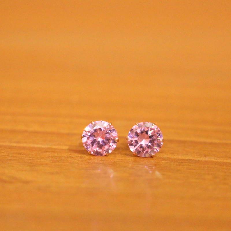 Pink Zirconia Single Stone 8mm Size Studs  Sanvi Jewels