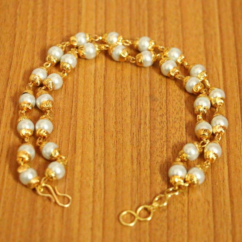 Large White Freshwater Pearl and Vermeil Stretch Bracelet - G. Spinelli