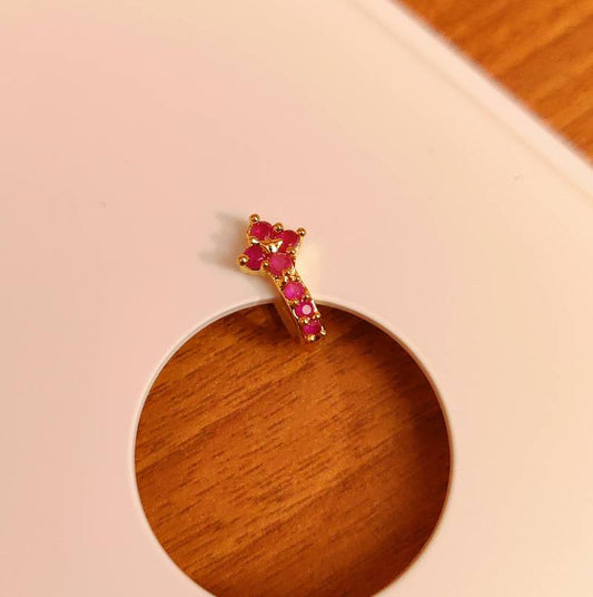 GOLD LOOK RUBY CZ PRESSABLE NOSE RING