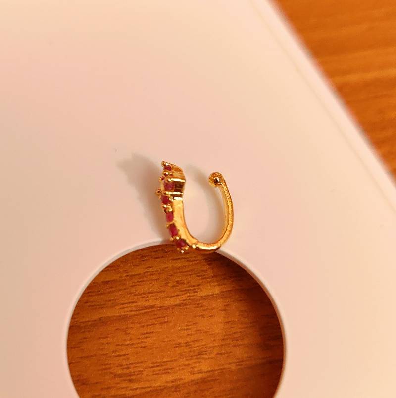 GOLD LOOK RUBY CZ PRESSABLE NOSE RING