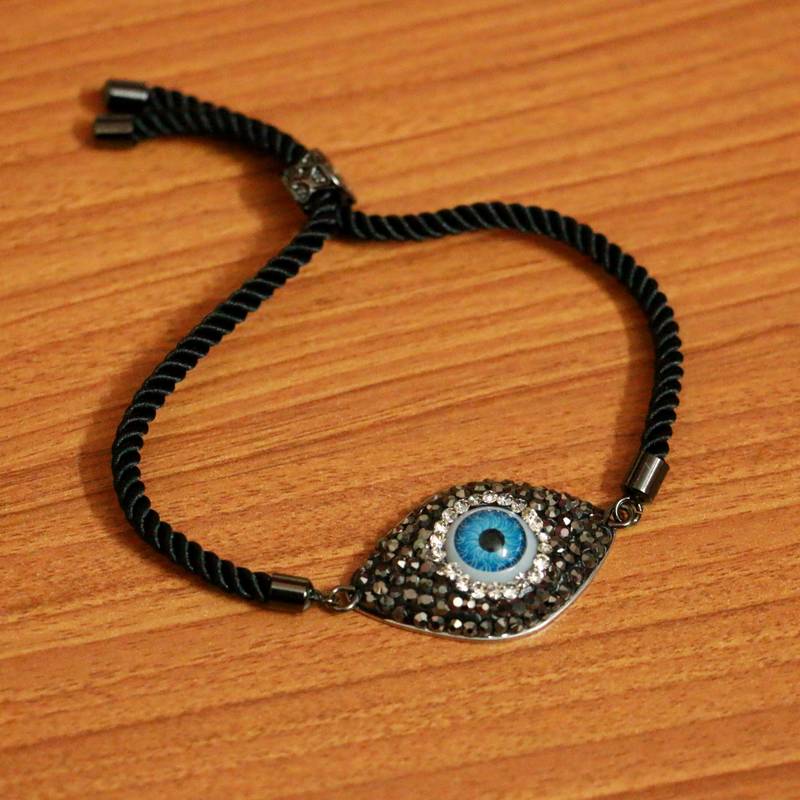 BLACK EVIL EYE ADJUSTABLE STRING BRACELET