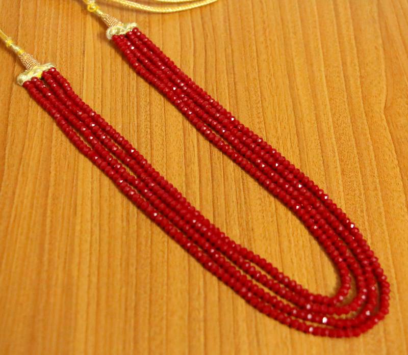 4 LINE RUBY COLOUR MULTI STRING NECKLACE