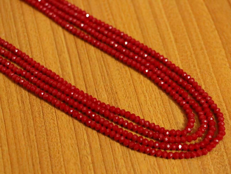 4 LINE RUBY COLOUR MULTI STRING NECKLACE