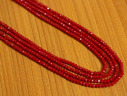 4 LINE RUBY COLOUR MULTI STRING NECKLACE