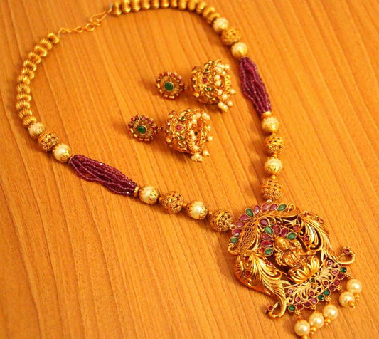 MATT GOLD LOOK TEMPLE JEWELLERY NECKLACE SET