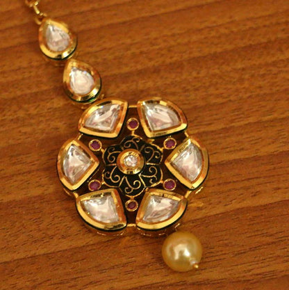 Antique Kundan Polki Maang Tikka | Gold-Plated Heritage Bridal Head Jewellery