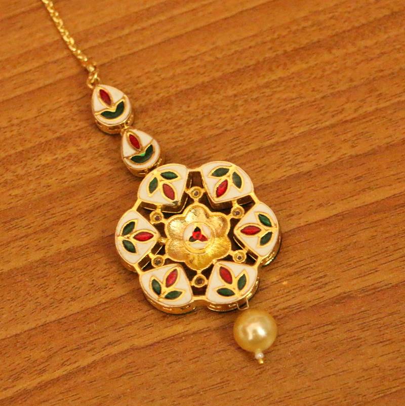 Antique Kundan Polki Maang Tikka | Gold-Plated Heritage Bridal Head Jewellery