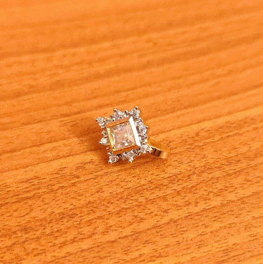 CZ STUDDED SQUARE SHAPPED PRESSABLE NOSE RING