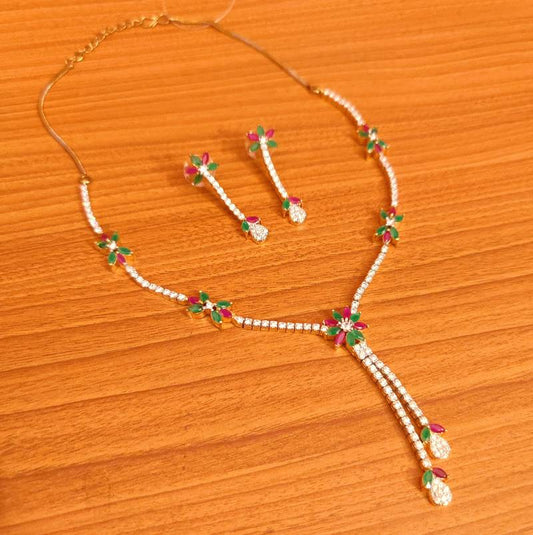 Ruby & Emerald Diamond Look Necklace Set