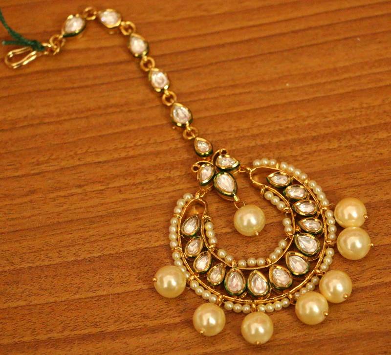 Kundan & Pearl Wedding Maang Tikka | Gold-Plated Bridal Head Jewellery for Women